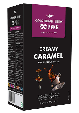 Colombian Brew - Creamy Caramel Instant Coffee Powder, No Sugar Vegan - 50 GM
