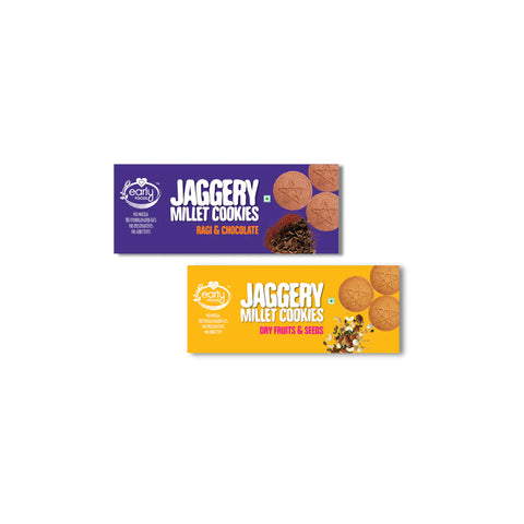 Early Foods-Assorted Pack of 2 - Dry Fruit & Ragi Choco Jaggery Cookies X 2, 150g each