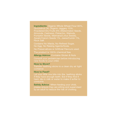 Early Foods - Whole Wheat Ajwain Jaggery Teething Sticks - Baby/Kids - Healthy Ragi Snacks