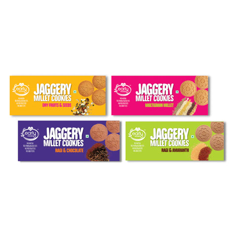 Early Foods-Assorted Pack of 4 - Ragi, Dry Fruit, Millet & Chocolate Jaggery Cookies X 4