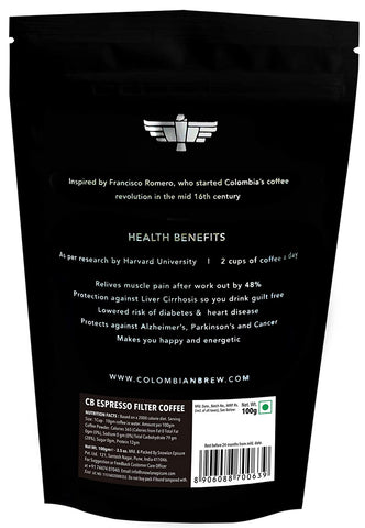 Colombian Brew - 100% Arabica Espresso Coffee - Roast & Ground, Strong - 100 GM